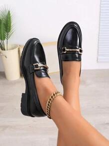 Nuevos Mocasines De Estilo Británico Para Mujeres Con Hebilla De Metal, Punta Redonda, Tacón Plano/grueso, Zapatos Versátiles Para Trabajar