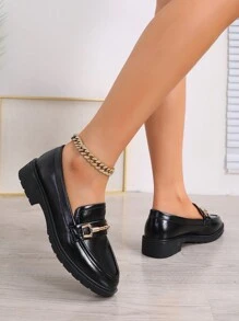 Nuevos Mocasines De Estilo Británico Para Mujeres Con Hebilla De Metal, Punta Redonda, Tacón Plano/grueso, Zapatos Versátiles Para Trabajar