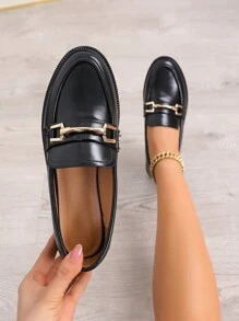 Nuevos Mocasines De Estilo Británico Para Mujeres Con Hebilla De Metal, Punta Redonda, Tacón Plano/grueso, Zapatos Versátiles Para Trabajar