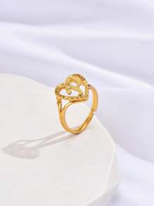 1只新款時尚極簡空心心形字母細節開口戒指,銅製,適用於女性,日常佩戴,生日禮物 - 戒指 - 查看 13