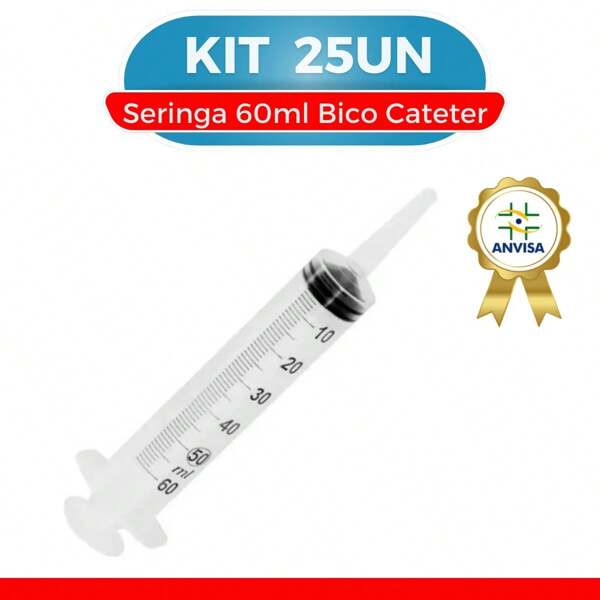 Seringa 60ml Bico Cateter Com Tampa - 25 Unidades Capacidade em volume 60 mL