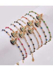 復古波西米亞風格不鏽鋼手鍊,帶有油滴和法國電鍍,適用於女性,海洋海灘系列珠寶 - 沙灘系列帆船 - 查看 1