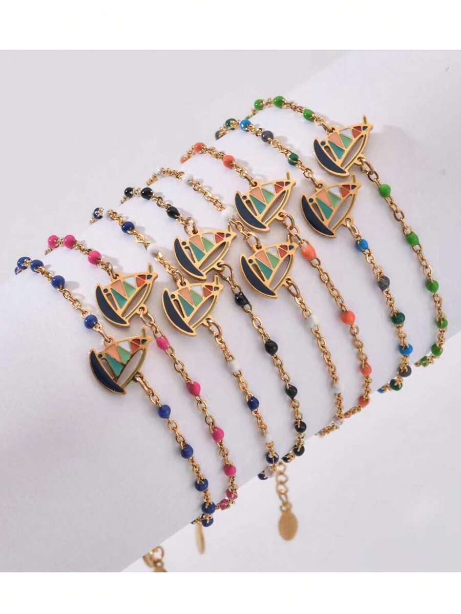 復古波西米亞風格不鏽鋼手鍊,帶有油滴和法國電鍍,適用於女性,海洋海灘系列珠寶 - 沙灘系列帆船 - 查看 1