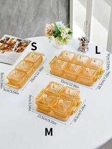 1pc Grid Design Candy Box With Lid And Tray, Dustproof Plastic Cream-Colored Fruit Tray For Living Room Coffee Table, Snacks & Dry Fruits Platter - Champagne - View 2