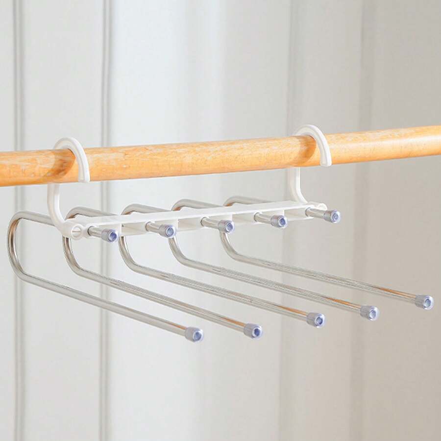 1pc Foldable Pants Hanger Multifunctional Multi-Layer Clothes Hanger For Pants, Non-Slip Closet Storage Organizer - White - View 1