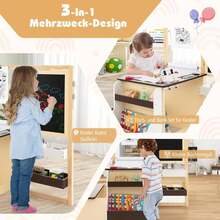 3 In 1 Children's Seating Group, Height-Adjustable Children's Table And Chair Set With Storage Space, Paper Roll, Storage Compartments & Bookcase, Children's Stafellei Painting Table Set For Children From 3 Years, Christmas Gift