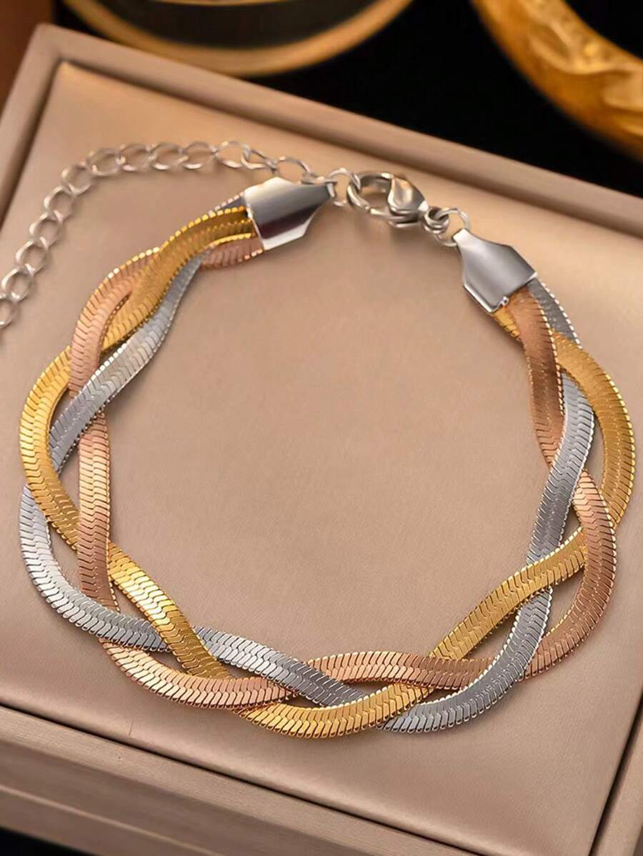 VceTd 1pc Hip-Hop & Personalized Style Braided Stainless Steel Bracelet, Suitable For Women Wearing At Parties Or Weddings - Style1-bZ Bracelet - View 1