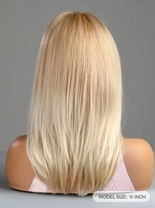 16英寸淺金色短直頭中分假髮,自然柔軟的合成纖維替換髮型,適用於女性日常及派對使用