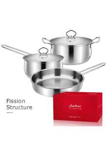 Cocina Inducción Cacerolas Y Sarten Acero Inoxidable 3pcs - Plateado - Ver 2