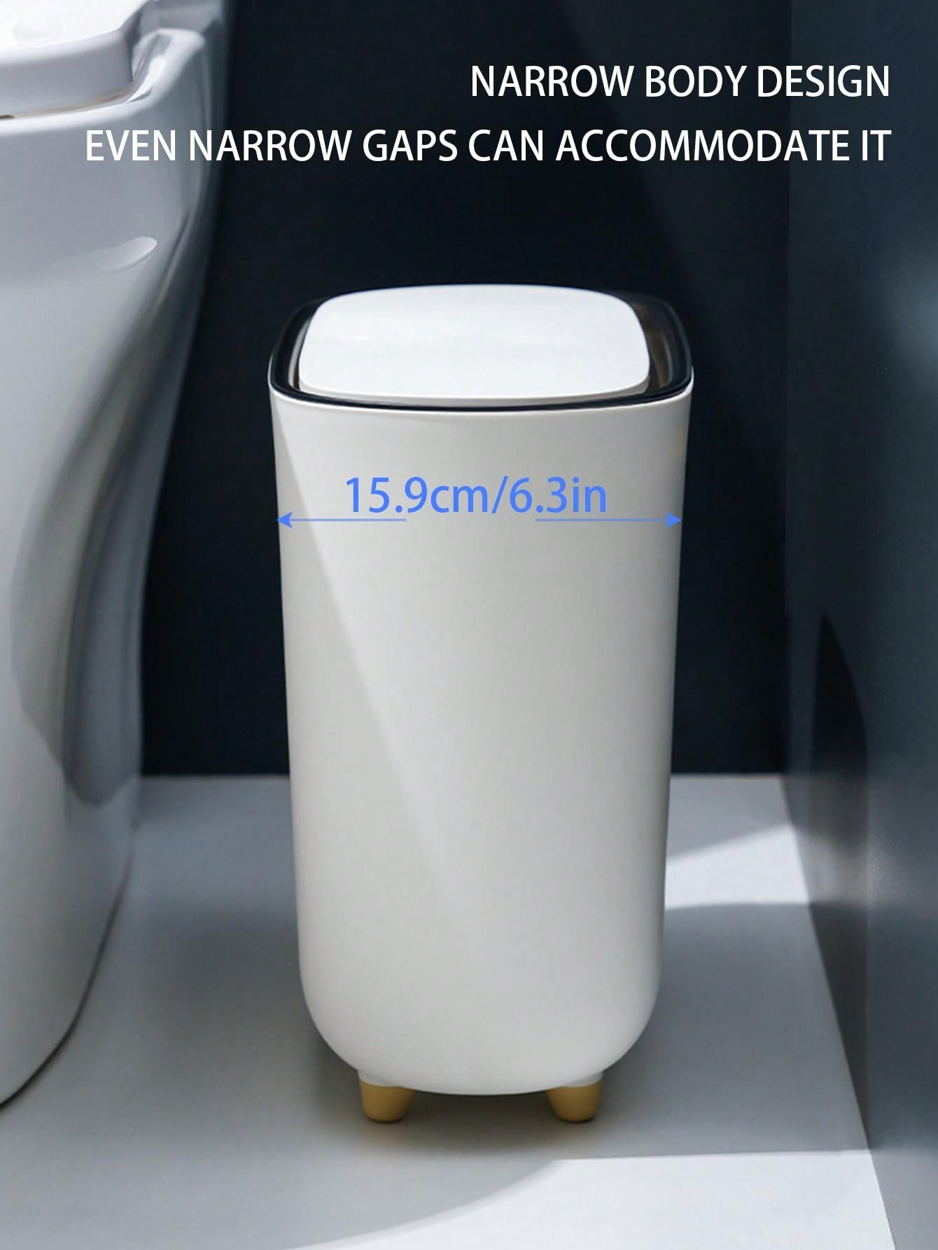 1pc White Toilet Crevice Garbage Bin, Press The PopUp Lid, Narrow