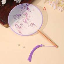 1 chiếc quạt tròn bán trong suốt kiểu cổ dành cho Hanfu, Qipao, biểu diễn khiêu vũ, v.v. Boho - Nhiều màu - Xem 3
