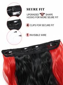 多色隐形线接发带透明线可调节尺寸 4 个安全夹 24 英寸接发万圣节角色扮演节日头发长波浪卷发秘密假发黑红色夹式假发女士合成假发 - 彩色 - 查看 5
