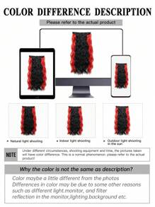 多色隐形线接发带透明线可调节尺寸 4 个安全夹 24 英寸接发万圣节角色扮演节日头发长波浪卷发秘密假发黑红色夹式假发女士合成假发 - 彩色 - 查看 10