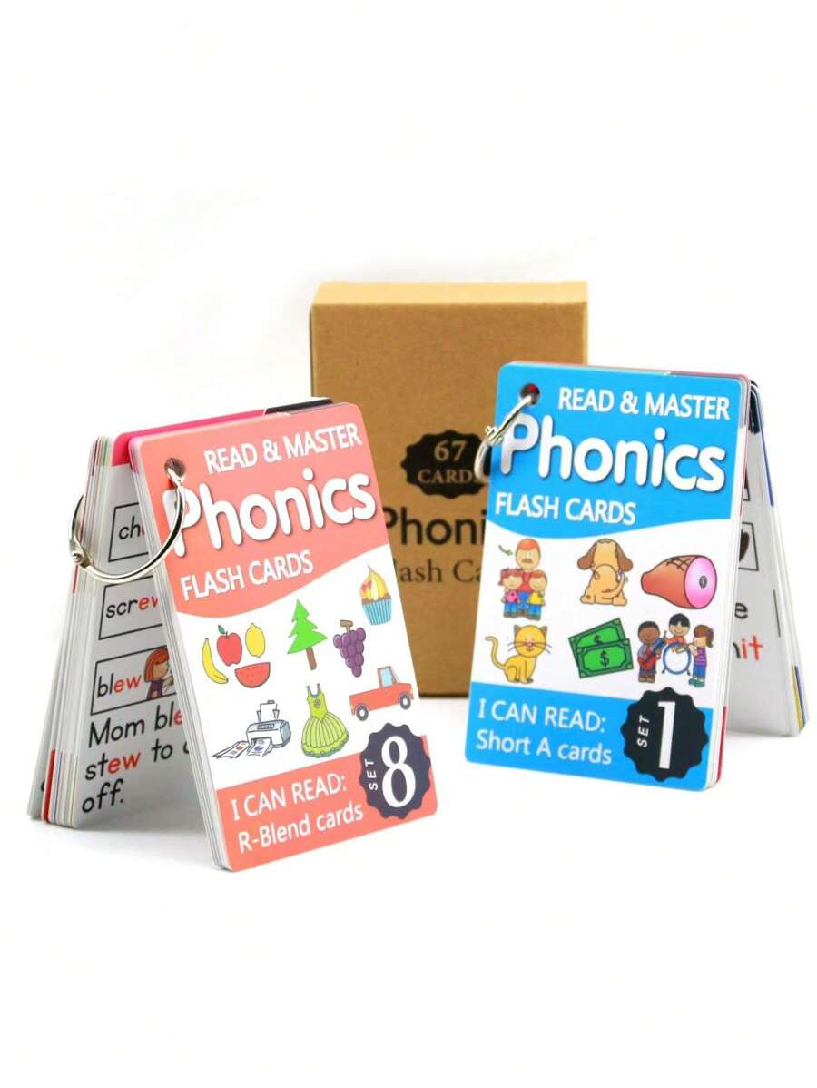 67pcs (112 Content) Waterproof Phonics English Learning Cards With Fun Cartoon Illustrations