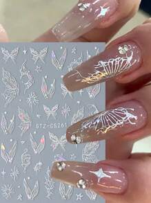 2入組3D美甲貼紙，白色蝴蝶設計滑板海精靈凝膠自粘貼紙，美甲用品和裝飾 DIY - 白色 - 查看 3