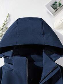 Men's Casual Hooded Outdoor Jacket With Long Sleeve - Navy Blue - View 3