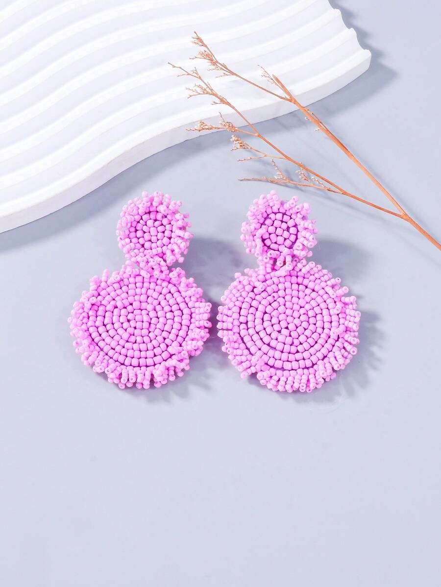 juran 1对手工串珠吊坠耳环，女士圆形波西米亚风串珠耳环 - 淡紫色 - 查看 1