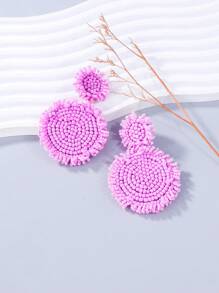 juran 1对手工串珠吊坠耳环，女士圆形波西米亚风串珠耳环 - 淡紫色 - 查看 2