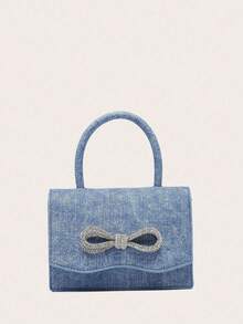 Túi cầm tay dự tiệc bằng da PU sáng bóng đính nơ đính đá Rhinestone Túi đeo vai đeo chéo Túi xách dự tiệc dùng cho ngày lễ tình nhân - Màu xanh lam - Xem 1