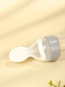 Infant Milk Bottle With Food Dispenser Spoon, Silicone Press Feeding Spoon, Suck-Attached Plate & Anti-Dust Pp Storage Container Set For Baby-Utensils For Supplementary Food With Health & Hygiene Packaging