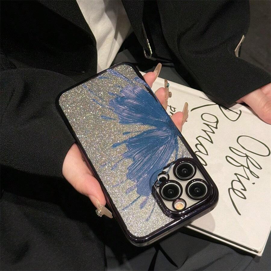 Đúng mốt Đầy màu sắc Mạ điện Biến đổi dần Loại bướm Vỏ mềm Ốp lưng & bao da điện thoại tương thích với Huawei , Loạt - Mạ điện đen lấp lánh + sơn bướm - Xem 1