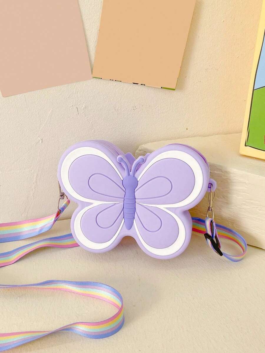 1pc Butterfly Silicone Zipper Mini Crossbody Shoulder Bag Suitable For All Season Daily Use Pink