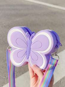 1pc Butterfly Silicone Zipper Mini Crossbody Shoulder Bag Suitable For All Season Daily Use Pink