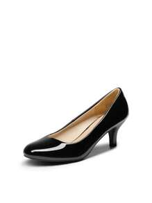 Women's Low Heel Court Pumps Solid Color Elegant Comfortable Bridal Wedding Shoes - Đen và trắng - Xem 2