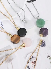 1 Miếng Vàng Màu sắc Tròn Hình dạng Pha lê Chai Nước hoa Dây chuyền Đối với phụ nữ Cô gái Nam Rock Pha lê Thạch anh hồng Thạch anh tím Đá tự nhiên Vật rủ xuống Tinh dầu Đồ treo Thép không gỉ Hộp Chuỗi - Vòng cổ - Xem 2