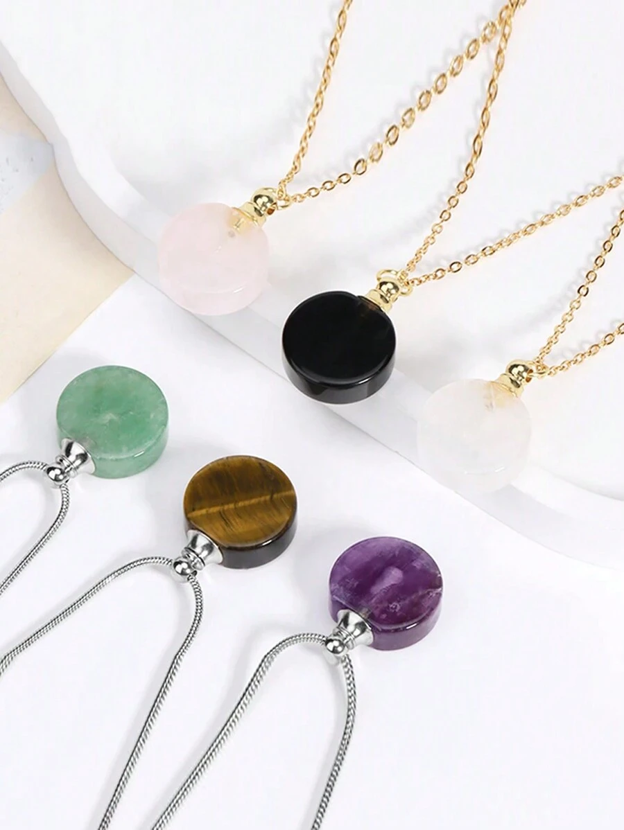 1 Miếng Vàng Màu sắc Tròn Hình dạng Pha lê Chai Nước hoa Dây chuyền Đối với phụ nữ Cô gái Nam Rock Pha lê Thạch anh hồng Thạch anh tím Đá tự nhiên Vật rủ xuống Tinh dầu Đồ treo Thép không gỉ Hộp Chuỗi - Vòng cổ - Xem 1