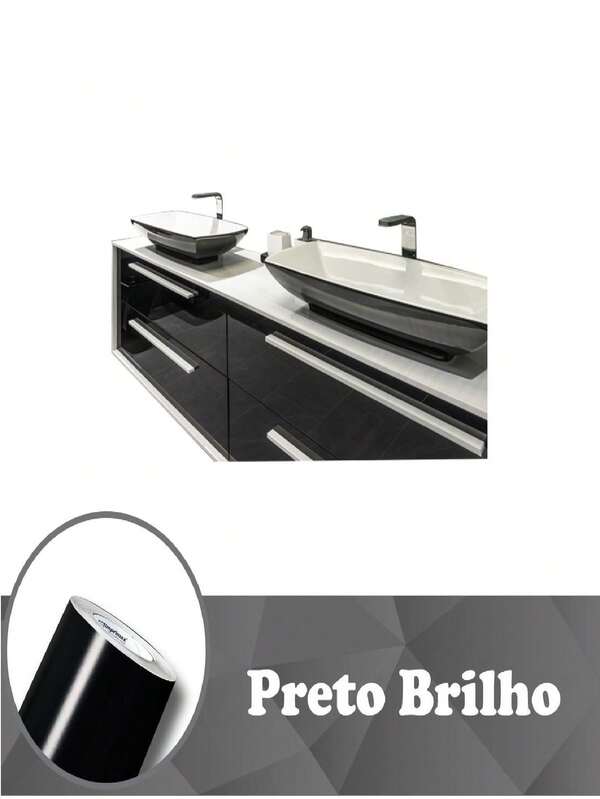 Adesivo Vinil A prova d'agua Preto Brilho 4m X 50cm; Envelopamento móveis; Envelopamento geladeira; Autocolante;