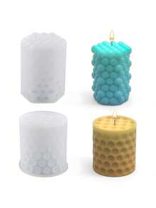 Molde de silicona para hacer velas en forma de cubo de burbujas hexagonal cilíndrico para yeso, cemento, resina epoxi, decoración del hogar DIY - molde de silicona blanco - Ver 3