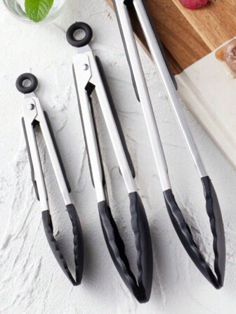 Non-Stick Steak Frying Pan Clip, Silicone & Stainless Steel Bbq Tongs, Heat-Resistant Food Gripper