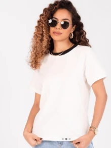 Women Blouses - WHITE BLACK COLLAR - View 3