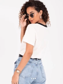 Women Blouses - WHITE BLACK COLLAR - View 2