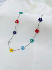 1pc Diy Sky Blue Handmade Necklace, Suitable For Women's Simple And Fresh Style Clothes In Spring And Summer - Royal Blue - View 6