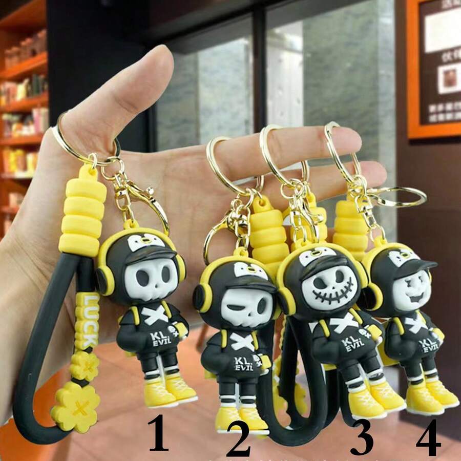 1 pièce Porte-clés de poupée en caoutchouc souple PVC avec visage de dessin animé mignon unisexe. Idées de cadeaux pour fête, anniversaire, Halloween, Noël. Accessoires de sac, porte-badges, accessoires de voiture.