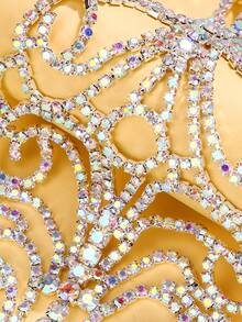 STONEFANS 1pc Silver Rhinestone Elastic Leg Chain Bohemian Style Sexy Thigh Chain With Colorful Stones - Silver - View 5