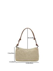 1個手工編織的拼接草編拉鍊手袋，夏季女性手袋，大容量手提袋，是沙灘、夏季女士手袋的理想之選，非常適合旅行、度假和海灘 - 棕色 - 查看 9