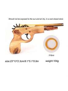 1pc Wooden Double-Barrel Rubber Band Gun With Short Wooden Handle - Multicolor - View 4