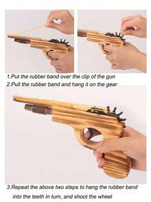 1pc Wooden Double-Barrel Rubber Band Gun With Short Wooden Handle - Multicolor - View 2