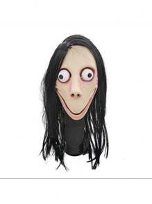 Halloween Momo Style Scary Seagull Latex Full Face Mask With Long Hair - Apricot - View 1