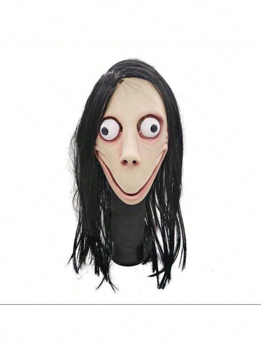 Halloween Momo Style Scary Seagull Latex Full Face Mask With Long Hair - Apricot - View 1