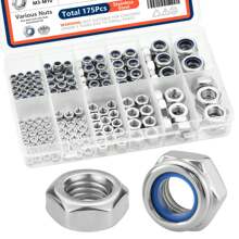 Kit De Surtido De Tuerca De Bloqueo Y Tuerca Hexagonal M3 M4 M5 M6 M8 M10, 175 Piezas Surtidas De Tuerca De Bloqueo De Inserción De Nailon Métrica Y Juego De Tuerca Hexagonal, Tuercas De Bloqueo De Acero Inoxidable Para Pernos De Sanjods