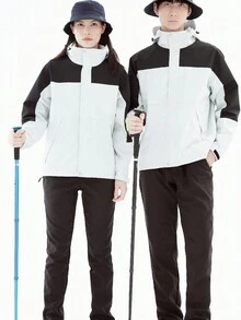 YOMEGO Nam nhẹ thoáng khí Colorblock có mũ trùm đầu ngoài trời chống gió Áo khoác mềm chống nước, thoải mái và khô ráo với khả năng thông gió tuyệt vời, thích hợp cho mùa xuân, mùa hè và mùa thu đạp xe ngoài trời, đi bộ đường dài, cắm trại và leo núi. - Đen và trắng - Xem 4