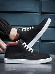 Men's Fashionable Simple & Comfortable Casual Sports Sneakers, Student Slip-Resistant Four Seasons All-Match Style Casual Sports Sneakers, High-Top & White Sneakers - Black - View 2