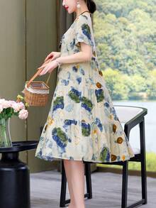 夏季新款休闲宽松印花中长款女士连衣裙