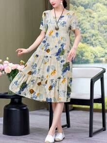 夏季新款休闲宽松印花中长款女士连衣裙