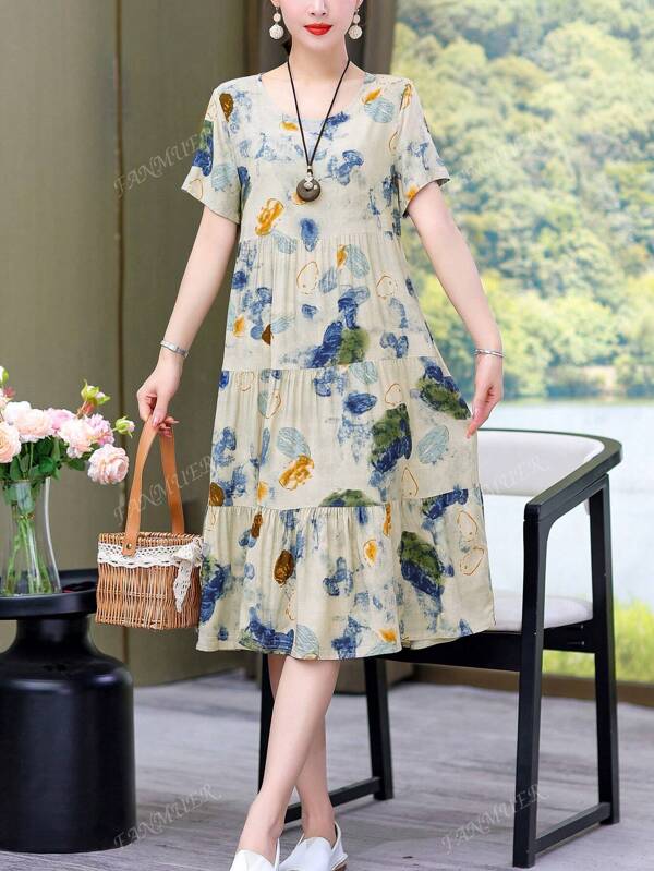 New Casual Loose Print Mid-Length Dress For Women, Summer