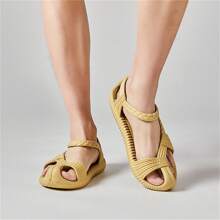 Women's Breathable Eva Lightweight Woven-Look Solid Color Half-Toe Casual Sandals